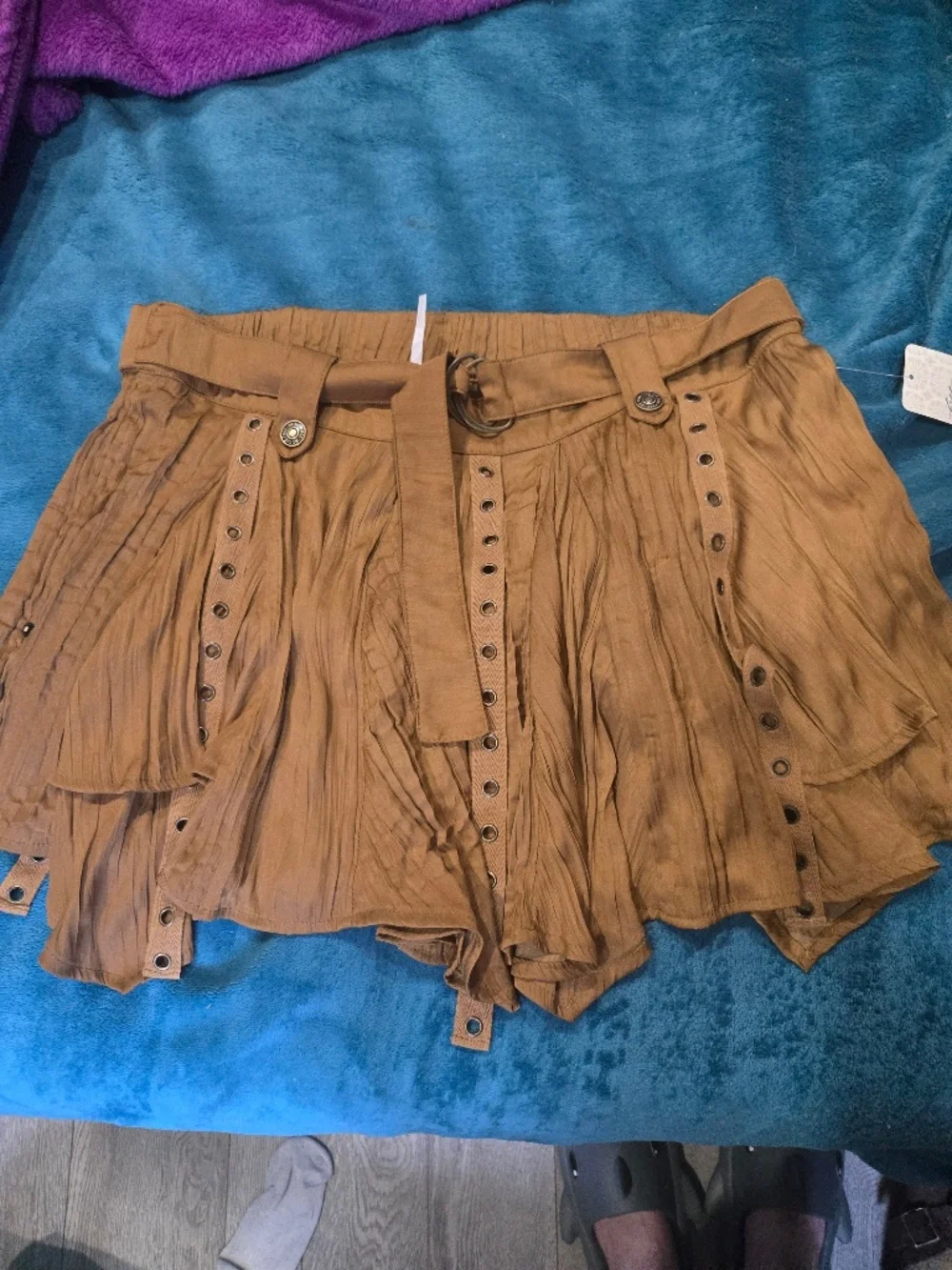 Free people Rue mini skirt golden brown NWT XL